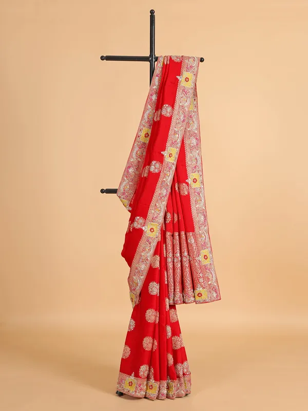 Regal maroon silk sari with bandhej print