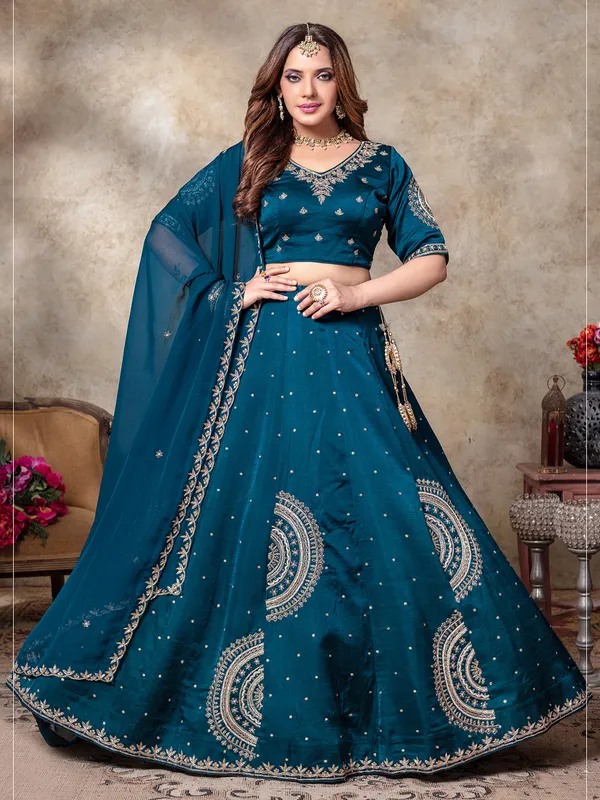 Regal rama blue silk lehenga choli