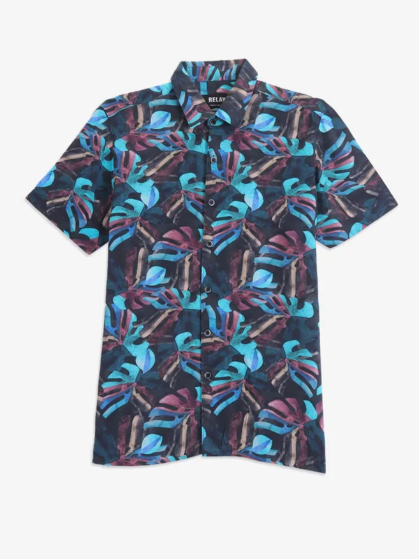 RELAY blue cotton printed shirt