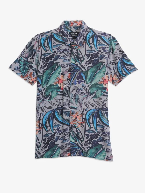 RELAY Grey cotton printed shirt