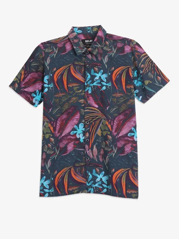 RELAY Orange cotton casual printed shirt