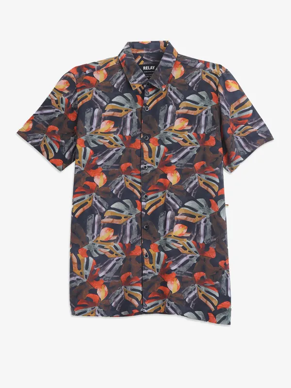 RELAY orange cotton printed shirt