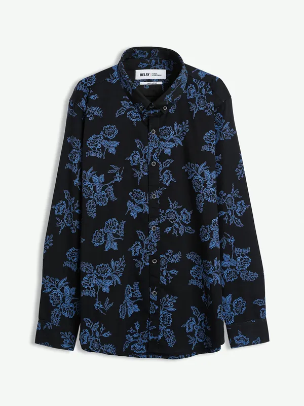 Relay printed black cotton shirt