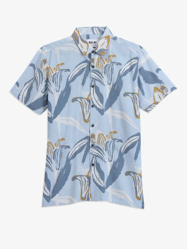RELAY  sky slim fit cotton half sleeve shirt