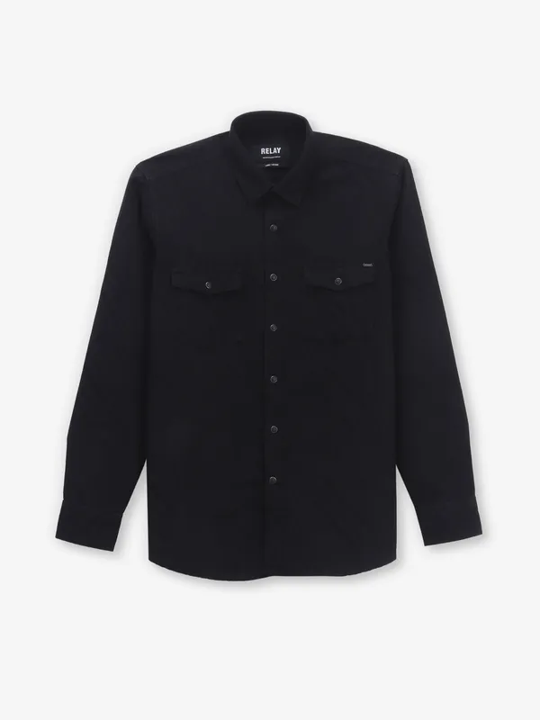 RELAY solid black cotton casual shirt
