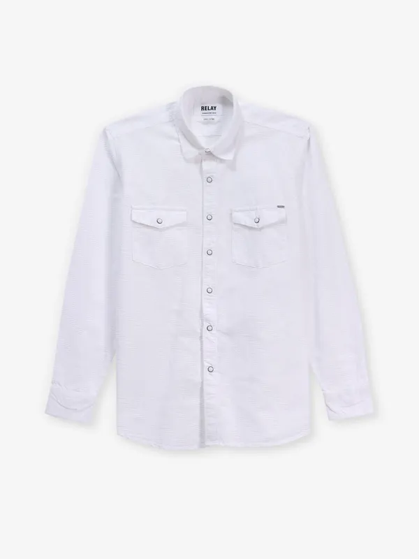 RELAY solid white cotton casual wear shirt