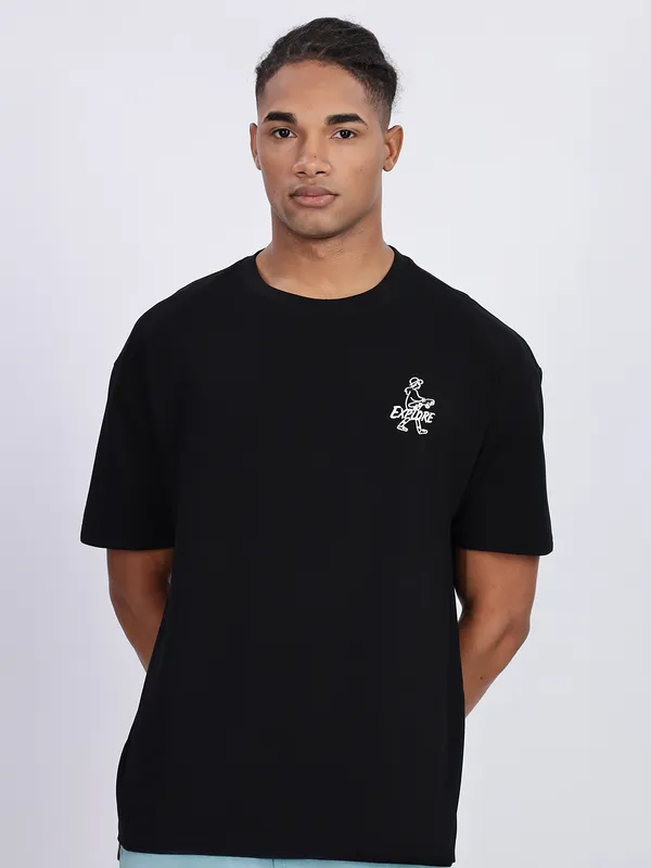 REX STRAUT black oversized round neck t-shirt