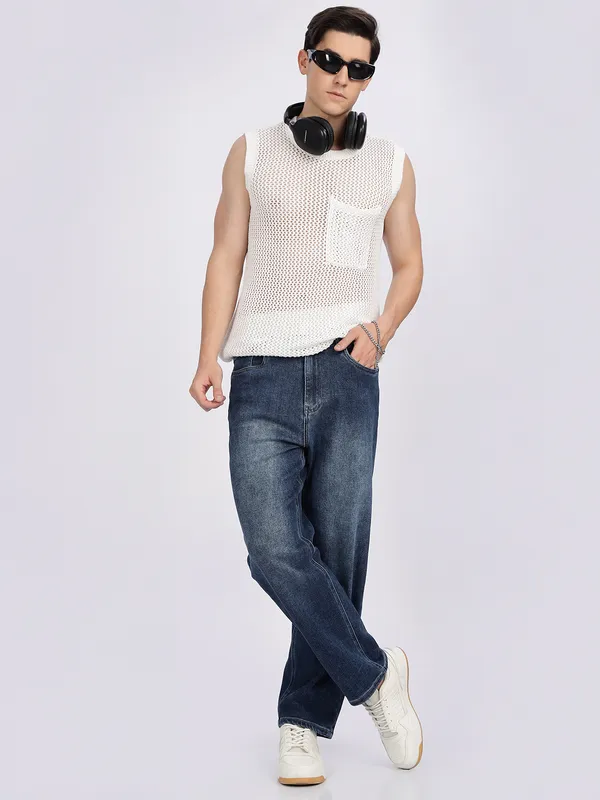 REX STRAUT blue washed loose fit jeans for mens
