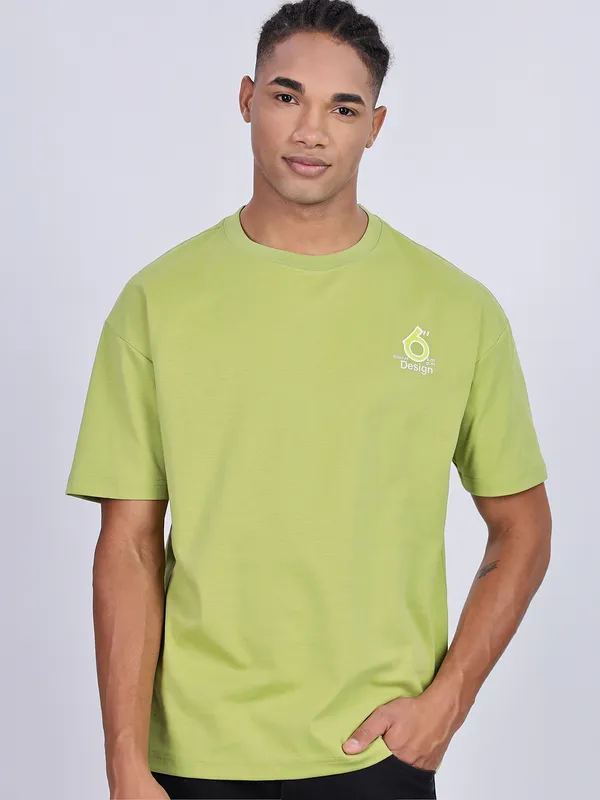REX STRAUT bright green oversized half sleeve t-shirt