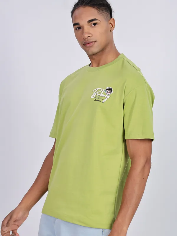 REX STRAUT bright green oversized round neck t-shirt