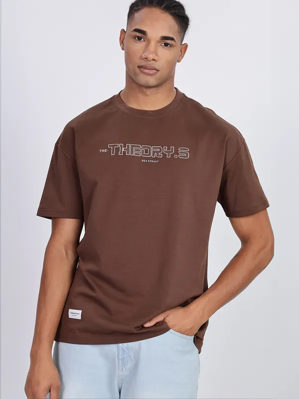REX STRAUT brown printed oversized t-shirt