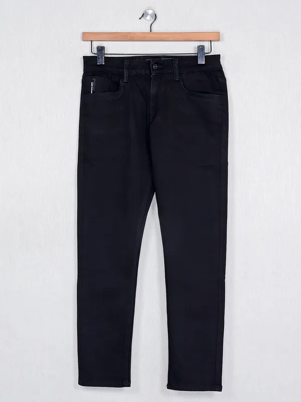 Rex Straut denim solid black jeans for men