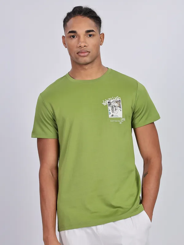 REX STRAUT green slim fit round neck t-shirt