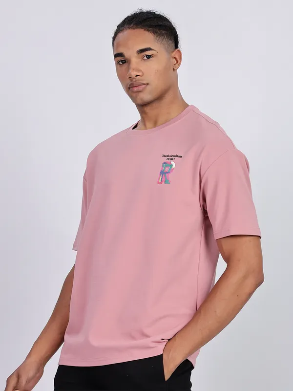 REX STRAUT pastel pink oversized round neck t-shirt