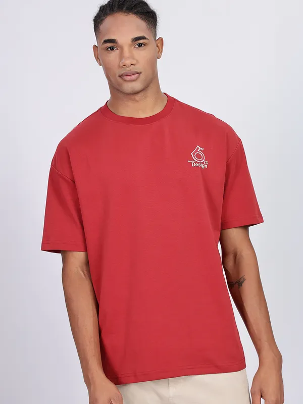 REX STRAUT red oversized half sleeve t-shirt