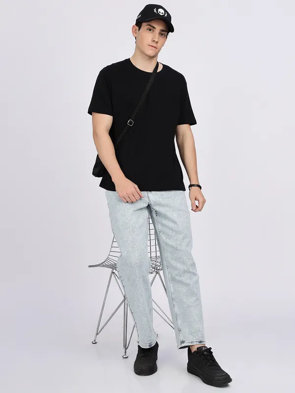 REX STRAUT solid bluish grey denim jeans for mens