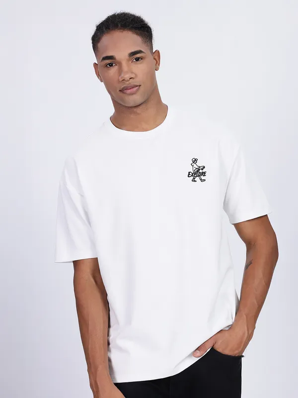 REX STRAUT white oversized round neck t-shirt