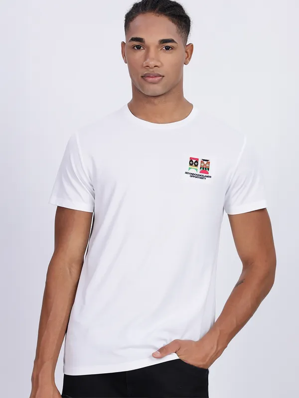 REX STRAUT white printed slim fit t-shirt