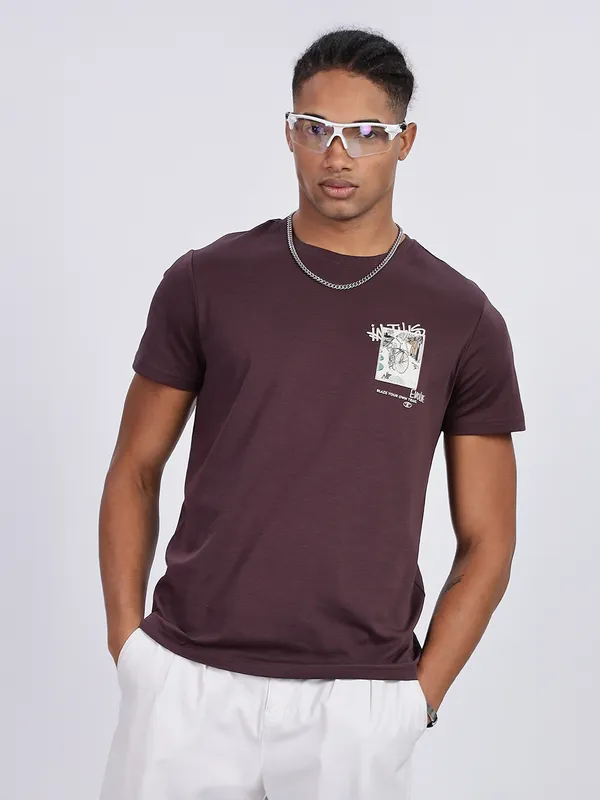 REX STRAUT wine slim fit round neck t-shirt
