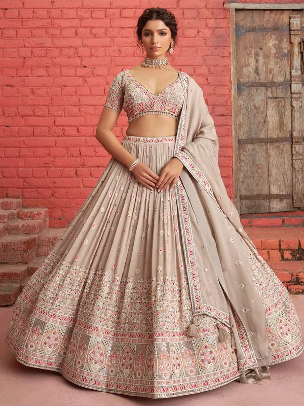 Rich beige wedding georgette lehenga choli