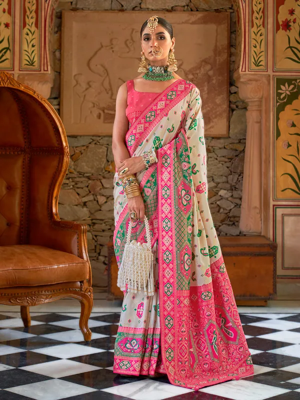 Rich off white patola silk saree