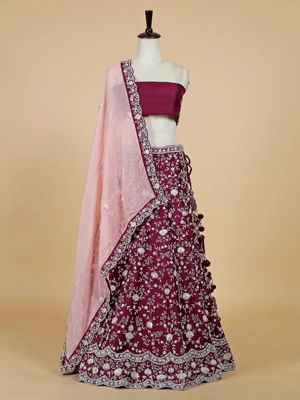 Rich raw silk wine unstiched lehenga choli