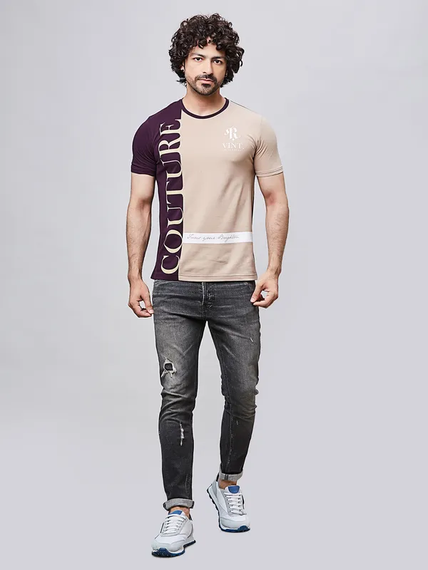 RIVER BLUE beige and wine men t-shirt in cotton