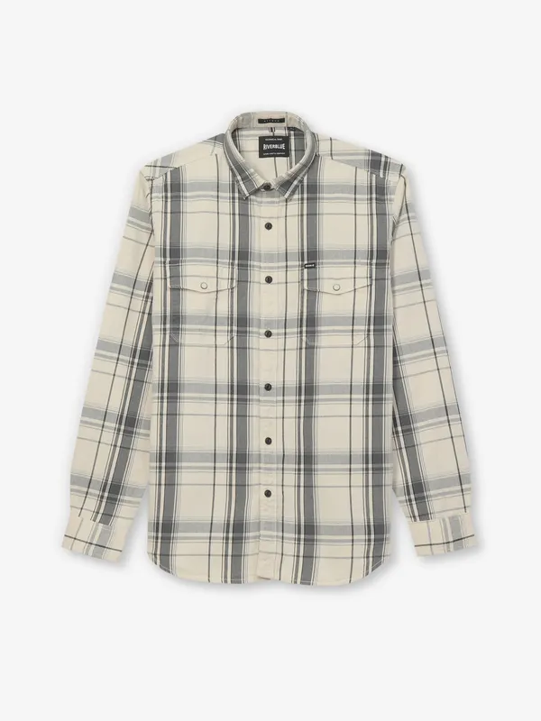 RIVER BLUE beige casual wear flannel shirt