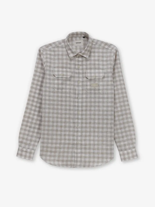 RIVER BLUE beige checks cotton shirt