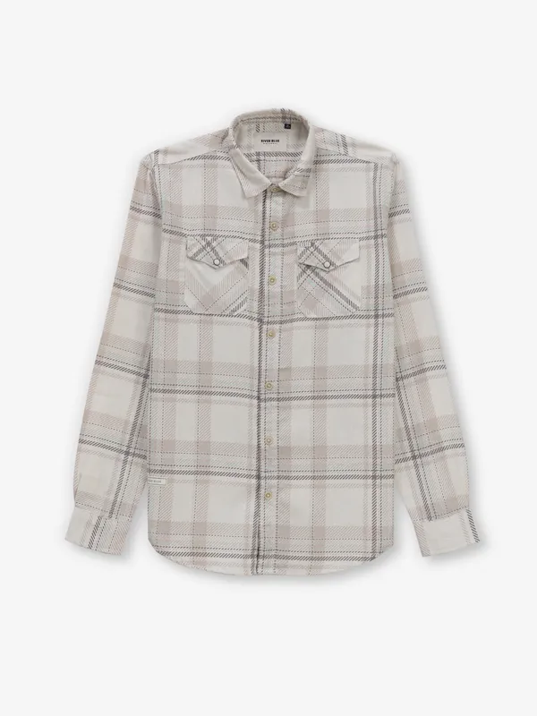 RIVER BLUE beige checks cotton shirt for mens