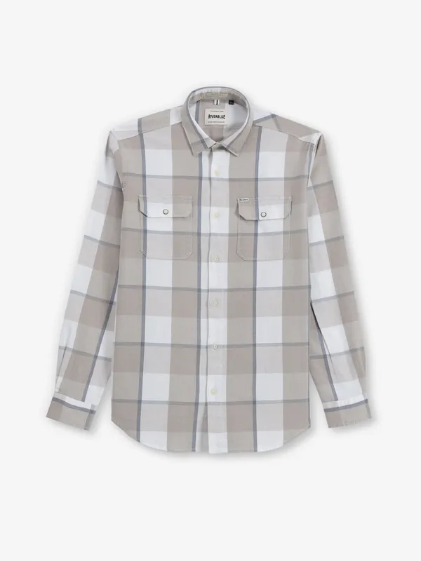 RIVER BLUE beige checks shirt for men