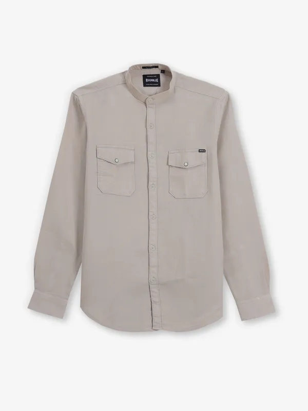 RIVER BLUE beige palin cotton shirt for men