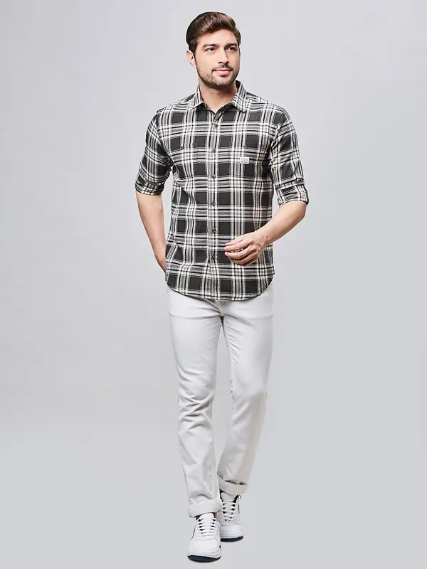 RIVER BLUE black cotton shirt with check