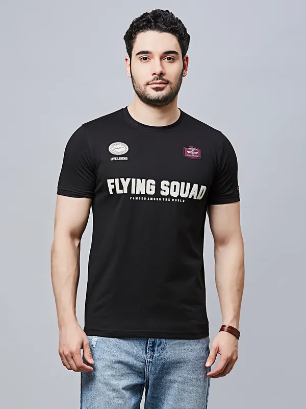 RIVER BLUE black cotton t-shirt with print