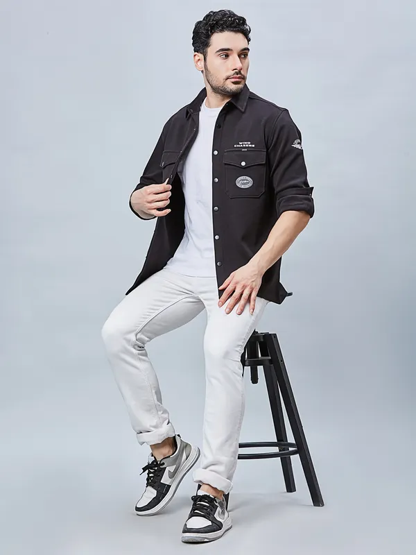 RIVER BLUE black denim shirt for men