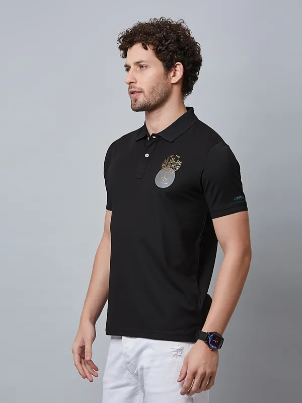 River Blue black half sleeve polo t shirt