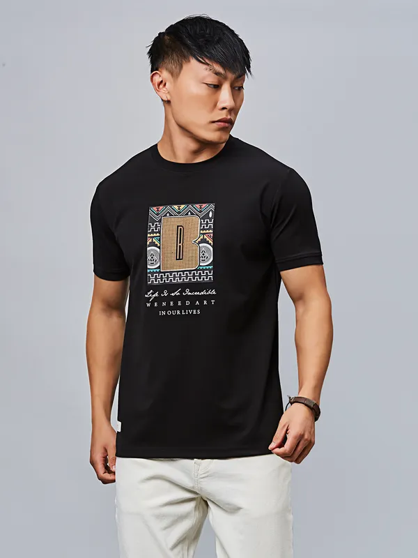 RIVER BLUE black printed cotton t-shirt