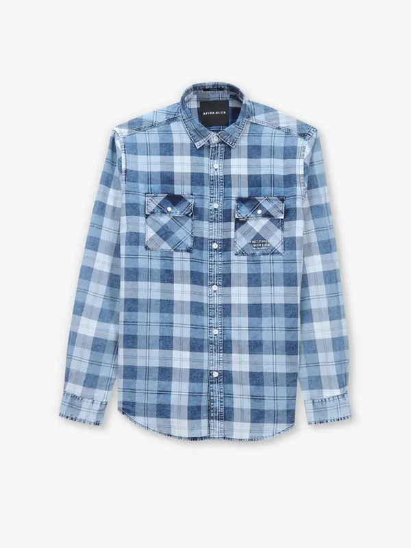 RIVER BLUE blue denim checks shirt