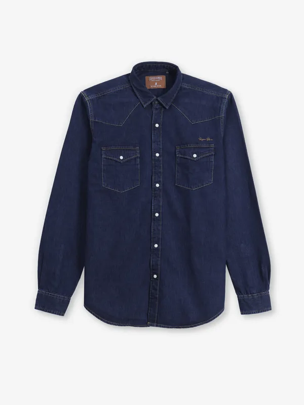 RIVER BLUE blue denim full sleeve shirt