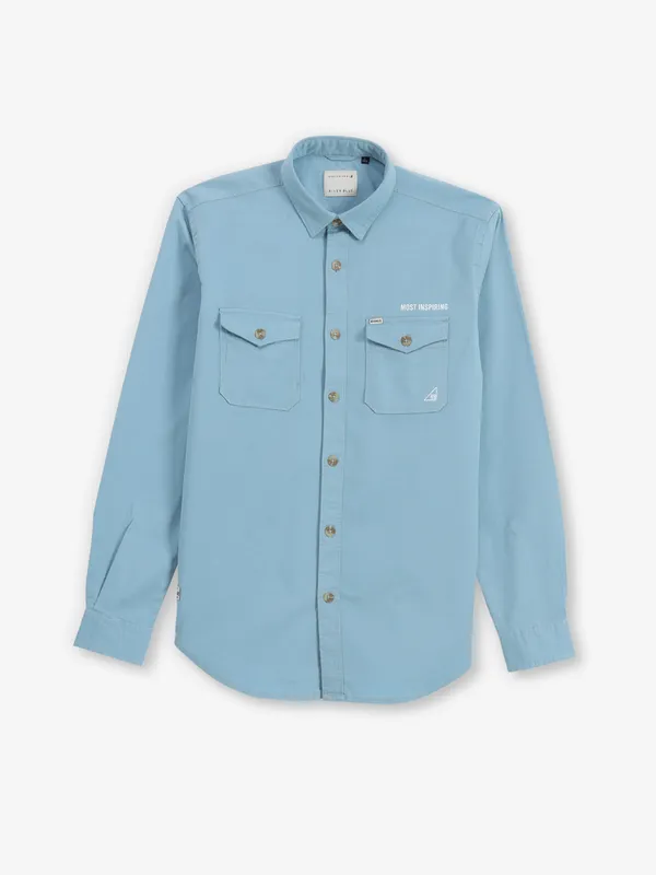 RIVER BLUE blue plain shirt for men