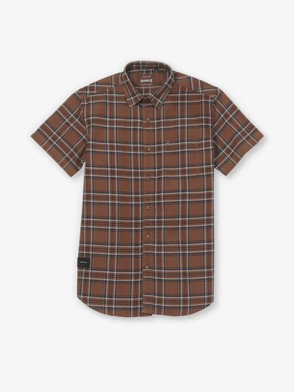 RIVER BLUE brown casual wear flannel shirt