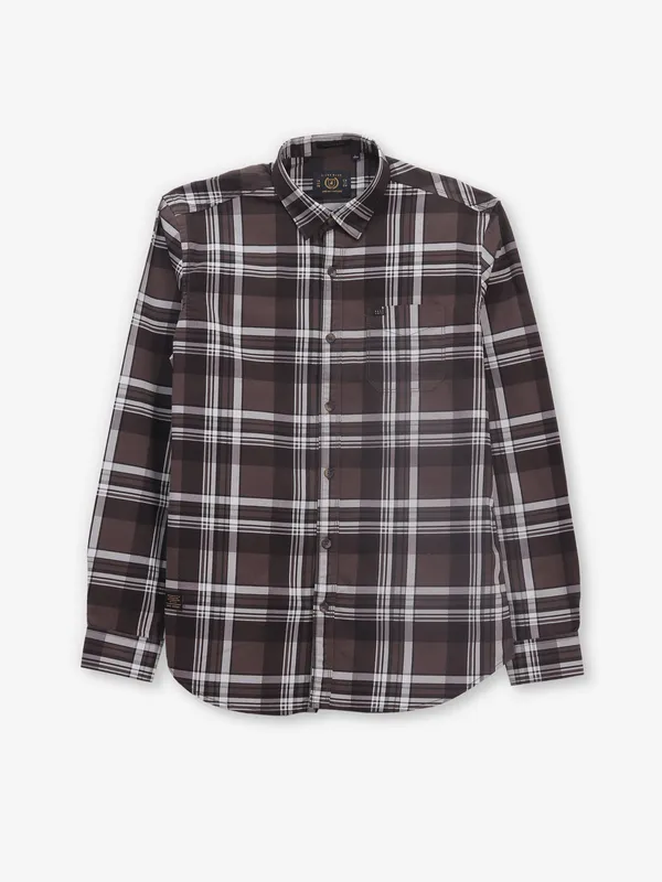 RIVER BLUE brown checks cotton slim fit shirt