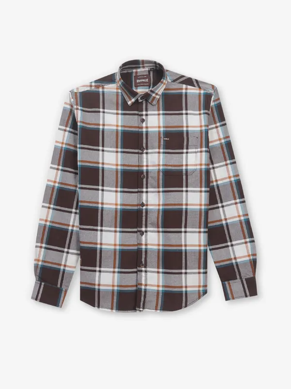 RIVER BLUE brown cotton shirt with checks