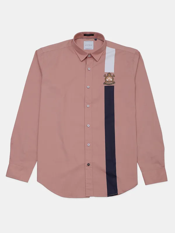 River Blue casual wear printed peach shirt for men