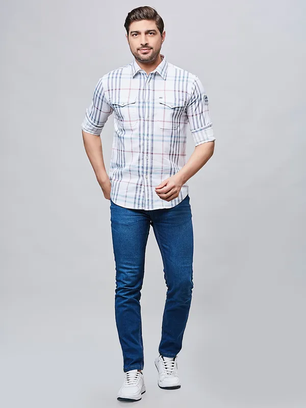 RIVER BLUE casual white cotton men shirt