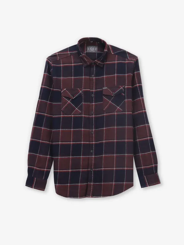 RIVER BLUE checks coffee cotton shirt