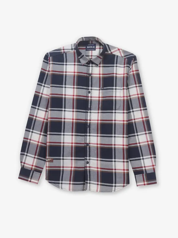 RIVER BLUE checks cotton navy shirt