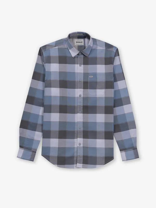 RIVER BLUE checks sky blue cotton shirt for men