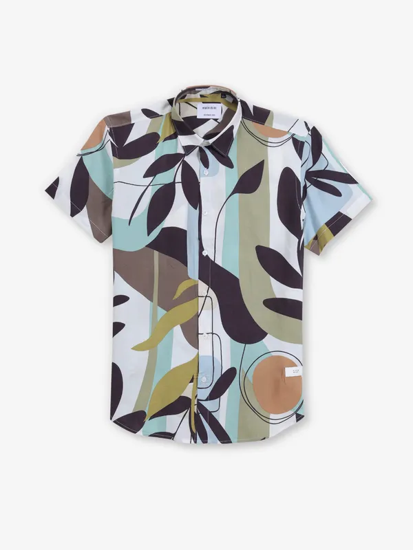 RIVER BLUE coffee printed cotton shirt