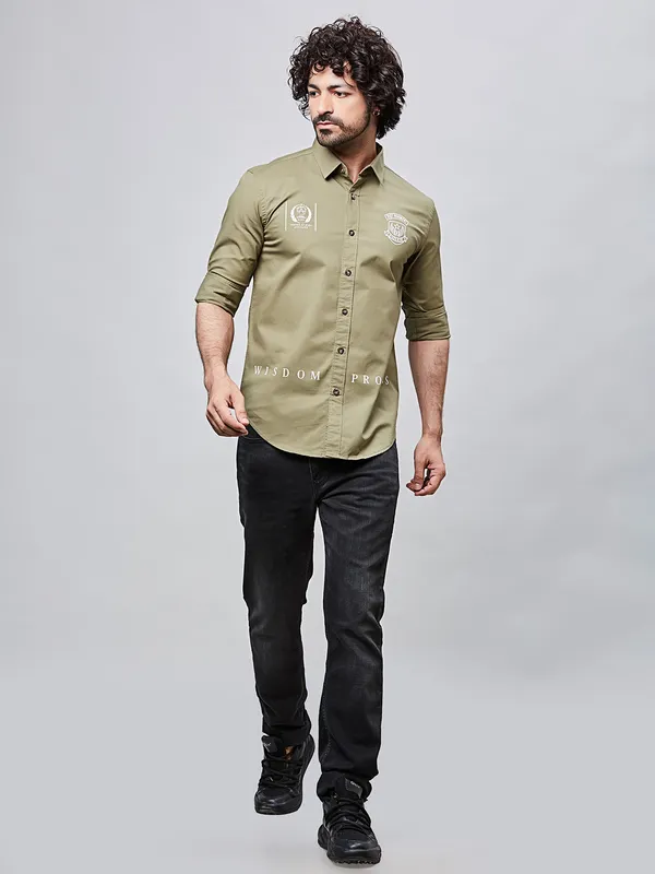 RIVER BLUE cotton casaul olive shirt for men